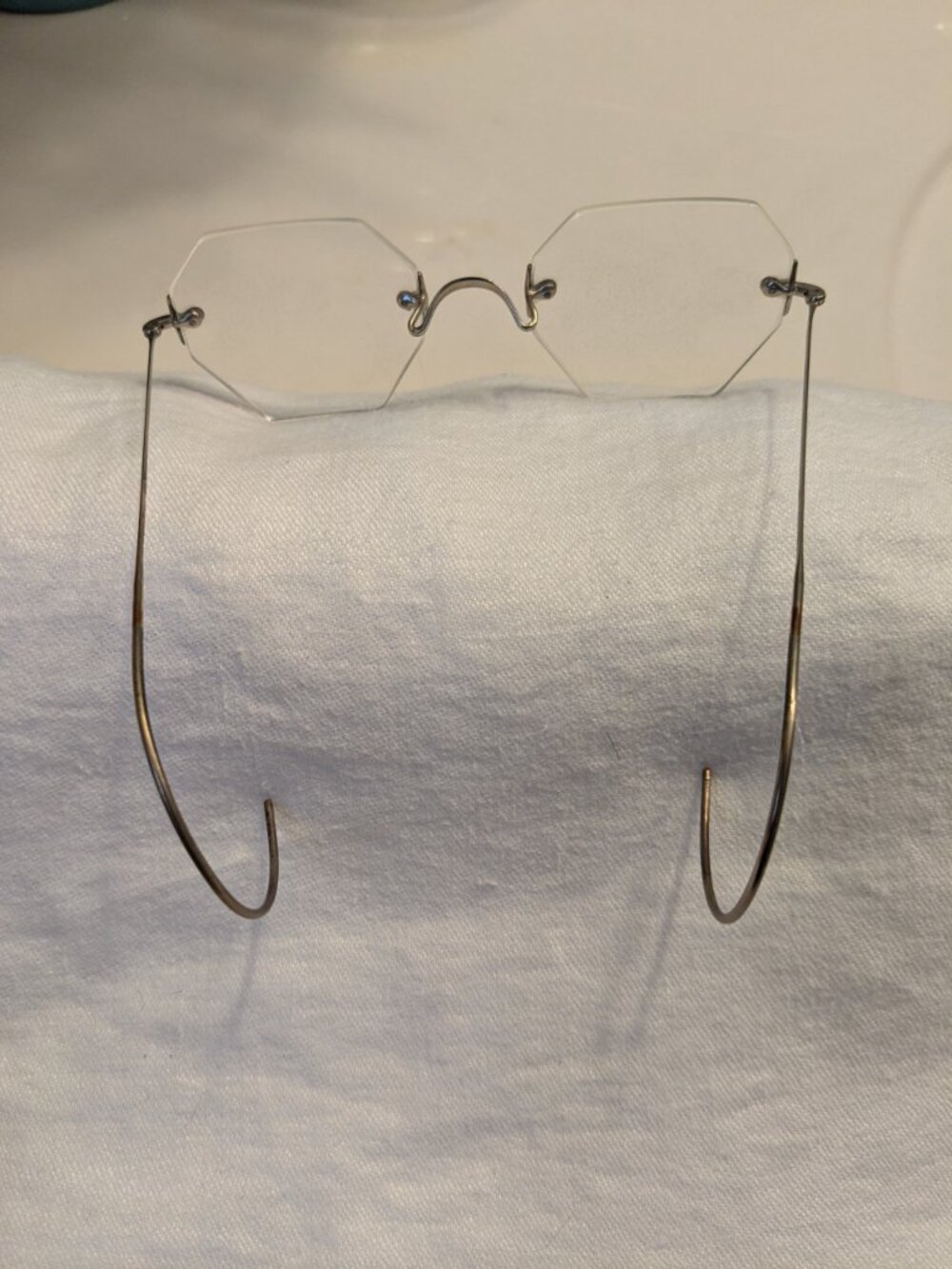 Antique Octagon Rimless Spectacles 10K Gold Filled Eyeglasses 1920s Art Deco Bif - Picture 5 of 10